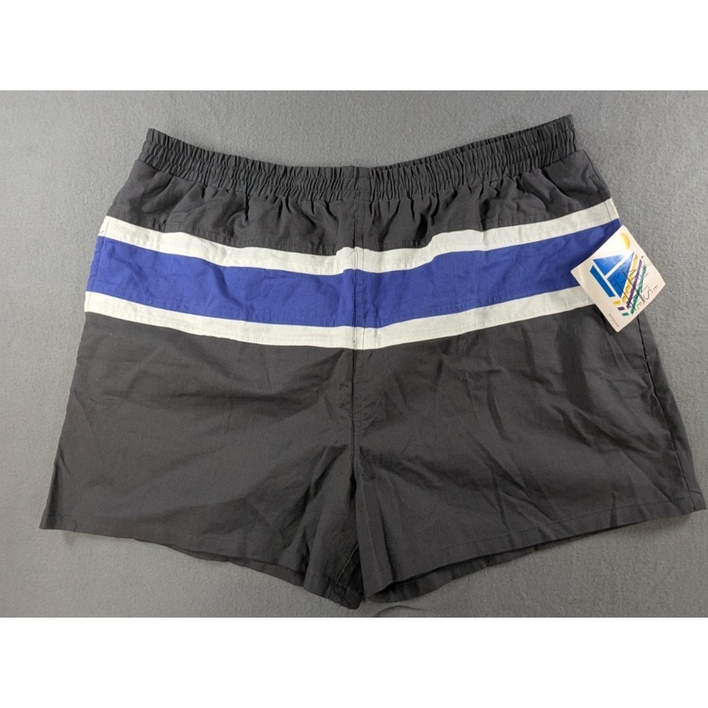 NWT Vintage Sears Men's XL Swim Trunks Black Blue White Stripe Retro 40-42